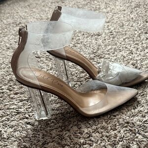 Wild Pair Clear and Tan Heels